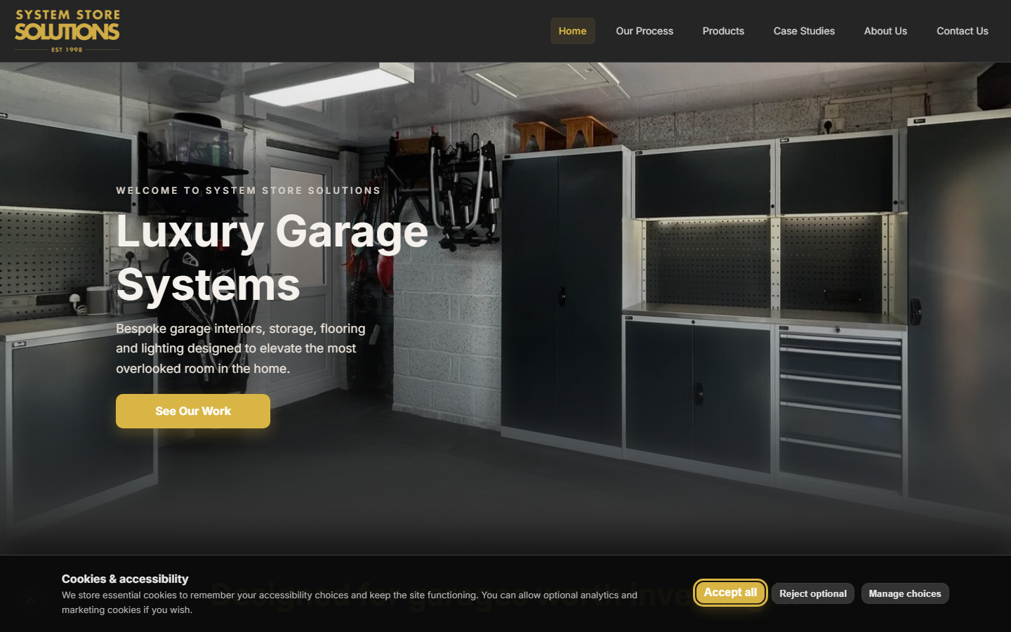 SSS Luxury Garages homepage on desktop